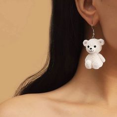 This Pair Of Big Cute Bear Drop Earrings Is A Wonderful Addition To Your Wardrobe And Your Style! They Are The Cat’s Meow Kawaii Style! Teddy Bear Kawaii Style White Drop Earrings, Bear Earrings, Adjustable Kawaii Dangle Earrings, Cheap Kawaii Drop Earrings, Teddy Bear Earrings, Bear Earrings Gold, Skull Fire, Boho Drop Earrings, Tassel Drop Earrings