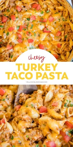 a casserole dish filled with turkey taco pasta