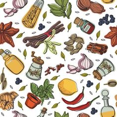 seamless pattern with spices and herbs