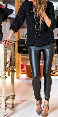 $33.99 "Womens Black Faux Leather / Pleather High Waisted Warm Fleece Leggings" with wet look - Also available in Plus Size. Why not Buy Yours at Sale Price today - www.FamilyDeals.store Leggings Outfit, Outfit Summer, Looks Style