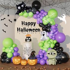 a halloween themed party with balloons and decorations