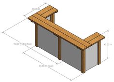 an image of a wooden bench with measurements for the top and bottom section on it