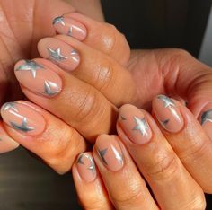 45+ Amazing Silver Nails You Must Try This Season; star nails! This includes silver nails ideas, silver nails acrylic, silver nails short, silver nails desgins, silver nails almond, silver nails prom and more! This also includes silver nails square, silver nail art, silver nail designs, silver nails aesthetic, silver nail ideas, silver nail polish, metallic nails, metallic nails silver, chrome nails, chrome nails silver, silver nail designs acrylic & more! #silvernails #silvernailsideas #silvernaildesigns Silver Nail Designs Acrylic, Silver Nails Almond, Nail Designs Silver, Nails Acrylic Silver, Silver Nails Acrylic, Silver Nails Ideas, Chrome Nails Silver, Nail Art Silver, Prom Nails Silver