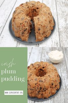 two photos of a bundt cake on a plate