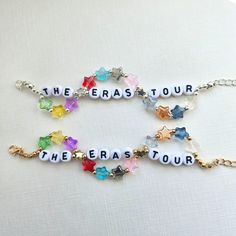 Handmade Friendship Bracelet for Swifty - Taylor's Eras Tour Edition. This bracelet is the perfect concert bracelet as it captures all 11 albums. These bracelets also fit nicely with the bestseller 'eras bracelet' in my shop and therefore are available in a discounted set of two as well.  These adjustable bracelets are available in colors gold and silver. Additionally, a special set in 14K Gold plated finish are available.  The bracelet ranges from 12.0-20.0 cm ( 4 3/4 - 8 inches). In case you'd Selling Friendship Bracelets, Taylor Swift Lyrics Friendship Bracelet, Taylor Eras Bracelet, Friendship Bracelet For Boyfriend, Era Bracelet Ideas, Taylor Swift Friendship Bracelet Sayings, Charm Bracelet Making, Friendship Bracelet Inspiration