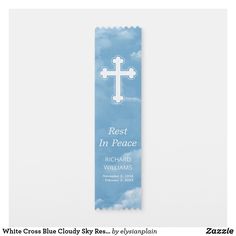 a bookmark with the words rest in peace and a cross on it's side