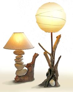 a lamp that is next to a tree stump