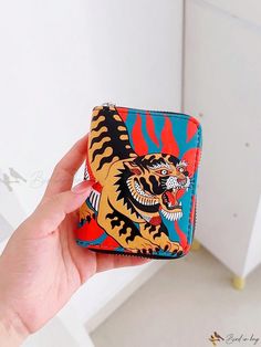 Bird in Bag - Magdalena Parfieniuk Mini Card Wallet in Tiger King Design Painted Purse, Coin Purse Keychain, Pop Culture Gifts, King Design, Mini Coin Purse, Tiger King, Painted Bags, Handbag Essentials, Smile Design