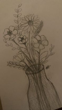 a drawing of some flowers in a vase