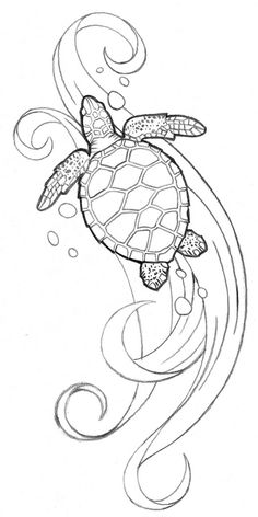 a drawing of a turtle swimming in the ocean