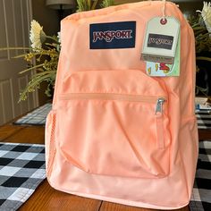 Nwt Jansport Backpack Peach/Coral In Color Two Zippered Compartments Water Bottle Sling Pouch On Side Black Jansport Backpacks, Adidas Duffle Bag, Water Bottle Sling, Jansport Backpacks Big Student, Jansport Superbreak Backpack, Bottle Sling, Grey Backpacks, Purple Backpack, Colorful Backpacks