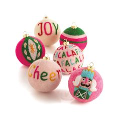 Shiraleah - "JOY" ASSORTED SET OF 6 ORNAMENTS - Curated Home Decor Joy Ornaments, Nutcracker Image, Green Patterns, Green Pattern, Ornament Set, Nutcracker, Holiday Ornaments