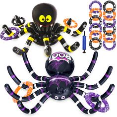 an inflatable halloween spider with decorations around it