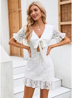 JJ's House No Bow Cascading Ruffles Jacquard Lace Mini V-Neck Spring Summer A-line Yes White S Height:5.7ft(174cm) Bust:33.5in(85cm) Waist:26in(66cm) Hips:36in(91cm) Hall Beach Dress. #JJ's House #No #Bow #CascadingRuffles #Jacquard #Lace #Mini #VNeck #Spring #Summer #Aline #Yes #White #S #Hall #Beach #Dress White Country Dress, Dresses Sweet 16, Dresses Vacation, Vacation Wedding, Short Vacation, Cascading Ruffles, Dresses Spring, Country Dresses, Vacation Dress