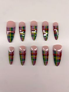 Tartan Nail Art, Tartan Nails, Vivienne Westwood Inspired, Physical Appearance, Plaid Nails, Short Square Nails, Press Ons