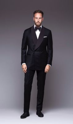 Wedding Suit With Bow Tie, Groom Black Tuxedo, Wedding Suits Men Black, Bow Tie Suit, Double Breasted Tuxedo, Mens Dress Outfits, Black Suit Wedding, Dinner Suit