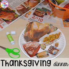 a paper plate with thanksgiving dinner on it