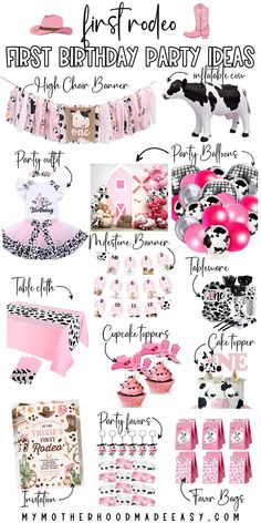 a pink and black cow themed first birthday party