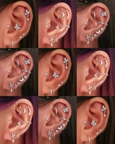 the steps to wearing ear piercings are shown in four different positions, including one for each