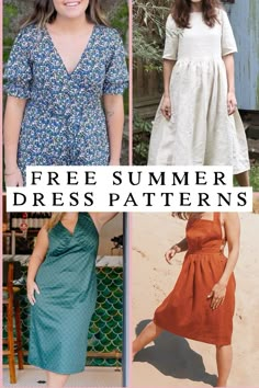 four different types of dresses with the words free summer dress patterns on it and below them