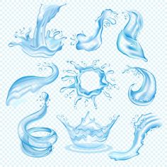 blue water splashes and bubbles on white background - decorative objects objects clippings