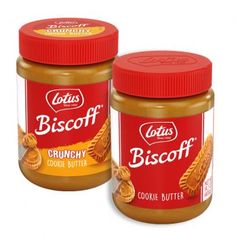 two jars of biscoff peanut butter on a white background