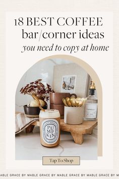 If you don't know where to start creating your very own coffee corner, here are 18 jaw dropping ideas to help you create the coffee bar of your dreams. Keurig Station, Bar Corner, Syrup Bottle, Spring Coffee, Kitchen Island Cart