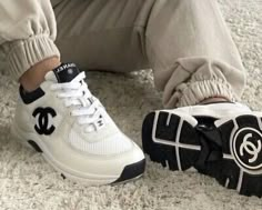 Premium Quality Chanel White Black CC Logo Runner Trainer Sneaker, 39, Women's Shoes Black And White Chanel Sneakers, Black Chanel Trainers, Chanel Shoes Women, Classy Sneakers Women, Channel Sneakers For Women, Chanel Trainers Outfit, Chanel Sneakers Outfit Black Women, Chanel Sneakers Woman, Channel Sneaker