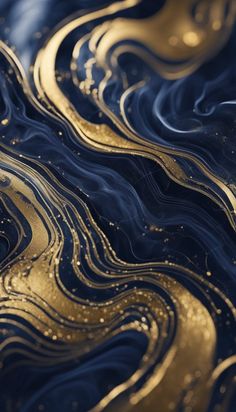 an abstract blue and gold background with wavy lines in the center, on top of each other