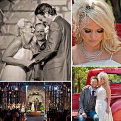 wedding pictures, bride and groom in front of an old red truck