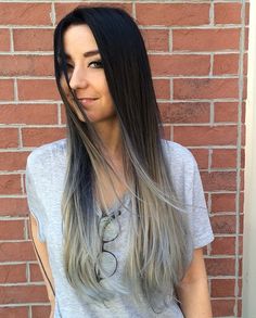 black to gray long straight ombre hair Black Ombre Hair, Black To Silver Ombre, Long Ombre Hair, Brown Ombre Hair Color, Natural Dark Hair, Black Hair Ombre, Balayage Straight Hair, Best Ombre Hair, Grey Ombre Hair