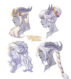 some drawings of different hairs and hair styles for the character's avatar, including an elf