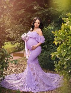 Elegant Fitted Maternity Dress For Beach, Summer Purple Maxi Length Gown, Maternity Lace Floor-length Dress, Purple Flowy Dress For Wedding, Maternity Fitted Dress With Ruffles, Lace Maxi Dress For Maternity Wear, Bohemian Fitted Maternity Wedding Dress, Bohemian Fitted Maternity Dress For Wedding, Spring Lace Maternity Maxi Dress