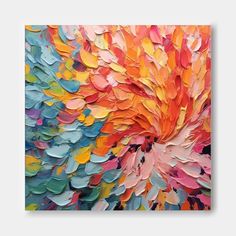 an abstract painting with multicolored leaves on it