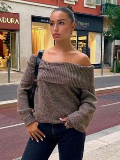 Long Sleeve Off Shoulder Sweater Loose Pullover Sweater, Long Sleeve Jumper, Loose Pullover, Cardigan Sweater Jacket, Off Shoulder Sweater, Elegant Chic, Crop Top Blouse, Cutout Dress, Cardigan Tops