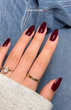 fall nail inspo, red nails Fall Nails Cherry Mocha, Red Mocha Nails, Wine Red Fall Nails, Nail Cherry Red, Dark Cranberry Nails, Cherry Red Fall Nails, Mocha Red Nails, Deep Red Nail Color, Merlot Nail Color