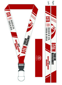 the red and white lanyard strap is shown