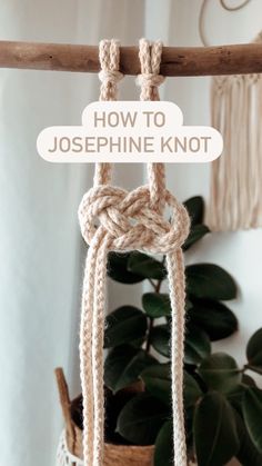 a macrame hanging from a tree branch with text overlay reading how to josephine knot