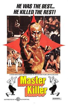 a movie poster for the film master killer, starring an evil man with his hands in the air