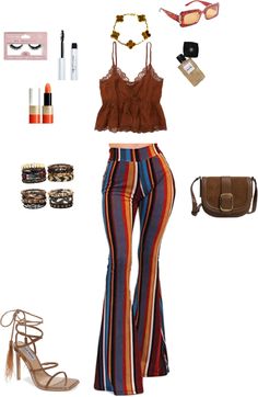 Groovy Clothes Outfits, Groovy Going Out Outfit, Groovy Flare Bottoms For Summer, Groovy Aesthetic 70s Outfits, 70s Polyvore Outfits, Dinner Party Outfits, Outing Outfit, Estilo Hippy, 70s Inspired Fashion