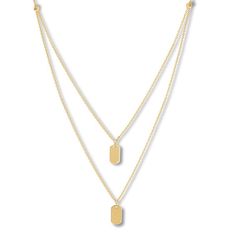 This on-trend layered necklace for her features two 14K yellow gold dog tags dangling from cable chains. The necklace adjusts from 16 to 18 inches in length. Jewelry Advice, Necklace For Her, Kay Jewelers, 925 Silver Jewelry, Accessories Jewelry Necklace, Layered Necklace, Pure Gold, Dog Tag, Cultured Pearls