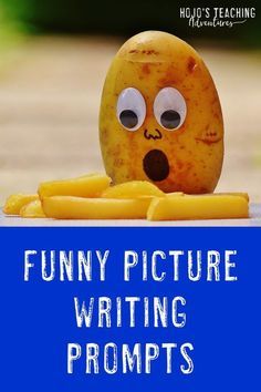 a potato sitting on top of a pile of cheese with the words funny picture writing prompts