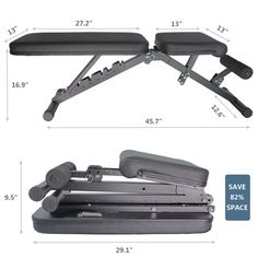 the adjustable kneeling bench is shown with measurements for each seat and backrests on it