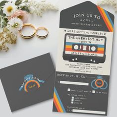 the wedding stationery has been designed to look like an old school cassette tape