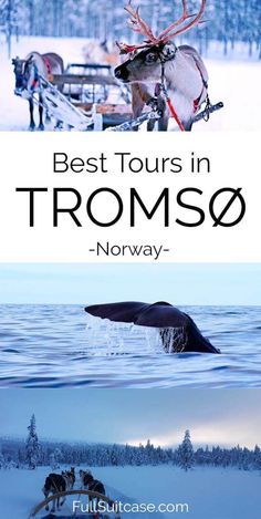 two pictures with the words best tours in tromso norway on them and an image of