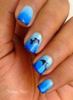 Nail Designs Dolphin | Nail Art Designs Alaska Nails, Ocean Blue Nails, Ocean Nail Art, Ocean Nails, Blue Nail Art Designs, Sea Nails, Natural Nail Art