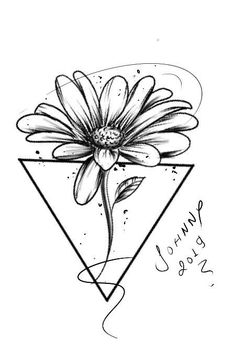 a black and white drawing of a flower in a triangle with the words,'i love