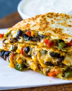 two quesadillas stacked on top of each other