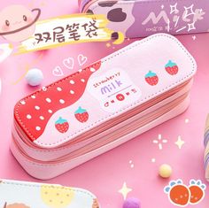 Kawaii Strawberry Milk Pencil Bag PN2648 ●Size:21*6.5*7cm ●Material:Pu ●About Shipping: We attach great importance to the orders of each customer and parcel delivery. 1.Processing time: 2-3 business days. 2.Shipping time: 10-15 business days to US, please allow 3-4 weeks shipping to other country.(Shipping times can be affected by variable customs clearance times or public holidays.) Trendy Bags With Pen Holders For Back To School, Casual Portable Rectangular Pencil Case, Cute School Pouch Pencil Case, Cute School Pencil Case Pouch, Cute Pouch Pencil Case For School, Cute School Stationery Pouch, Trendy Rectangular Pencil Case With Pen Slots, Trendy Rectangular Pencil Case For Back To School, Back To School Rectangular Bags With Cute Design