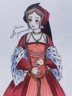 a drawing of a woman in a red dress